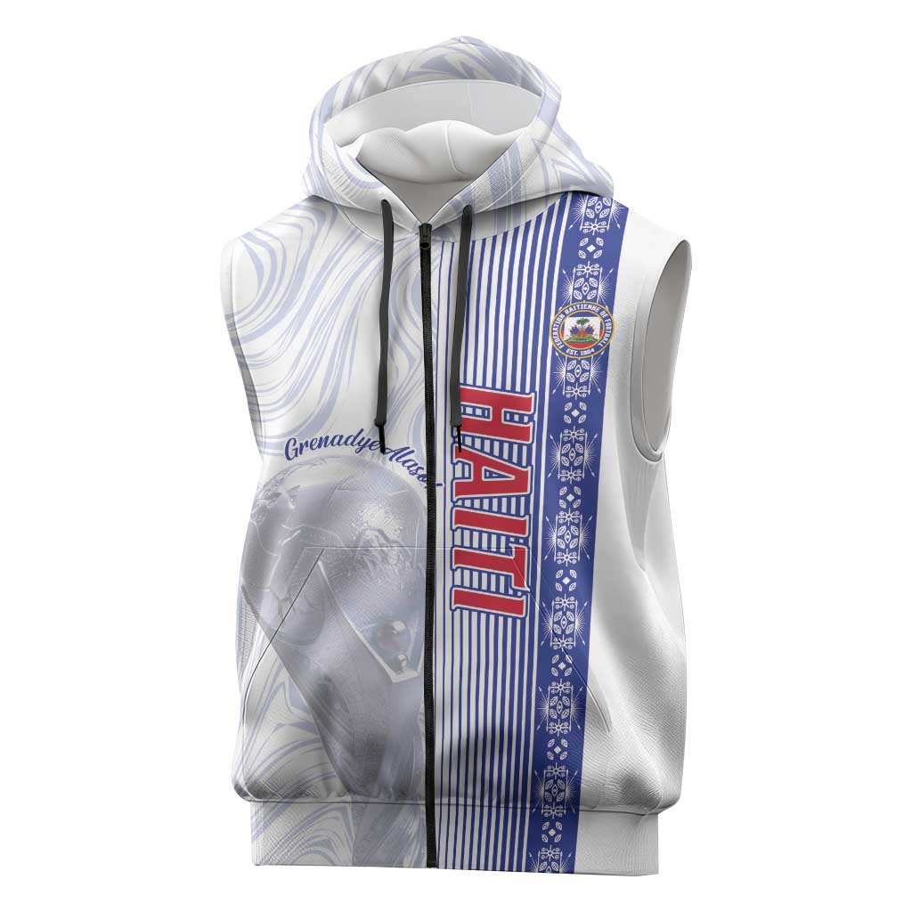 Custom Afro-Haiti Football Sleeveless Zip Hoodie 2026 Grenadye Alaso White Version - African Pride