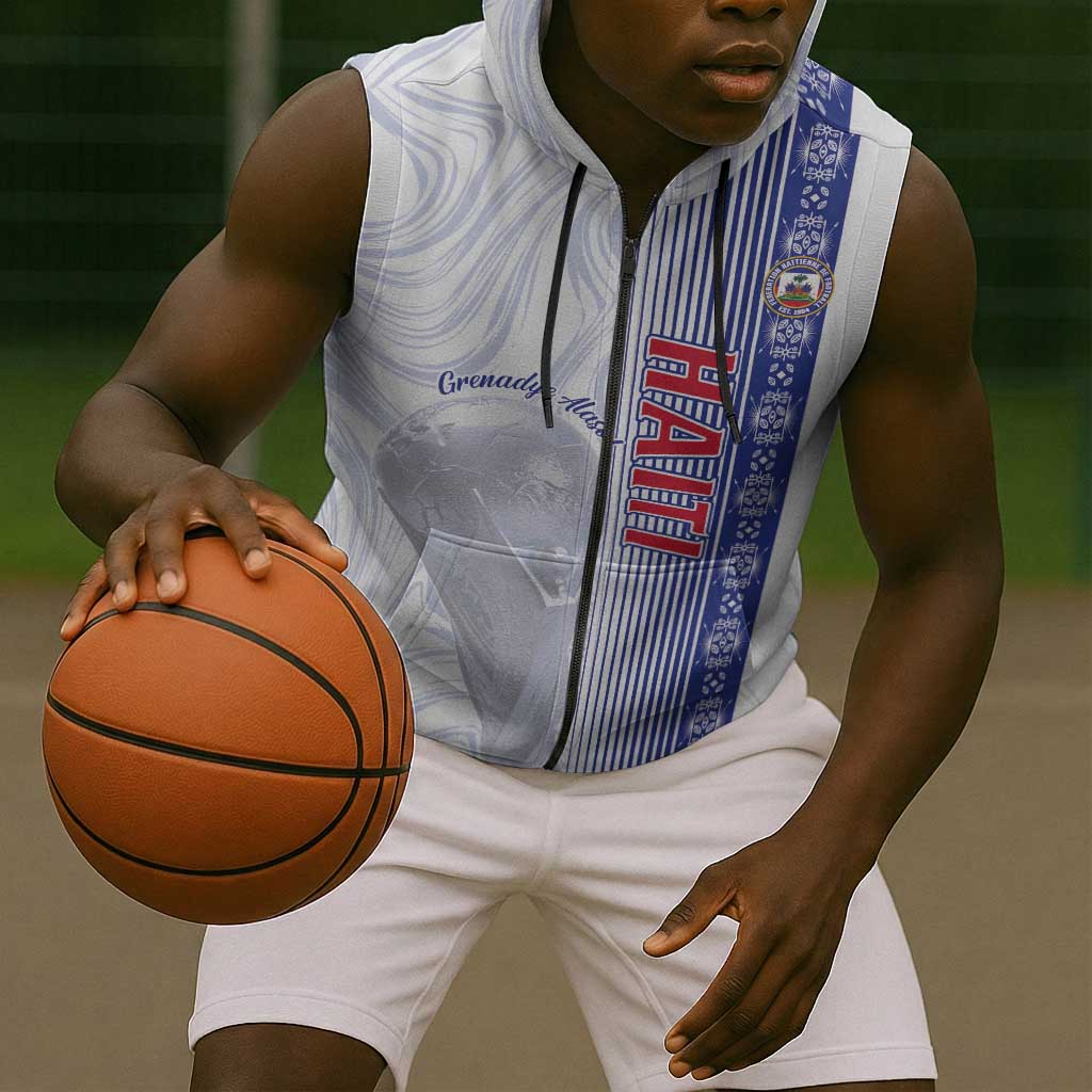 Custom Afro-Haiti Football Sleeveless Zip Hoodie 2026 Grenadye Alaso White Version - African Pride