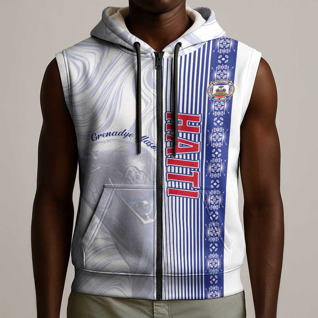Custom Afro-Haiti Football Sleeveless Zip Hoodie 2026 Grenadye Alaso White Version - African Pride