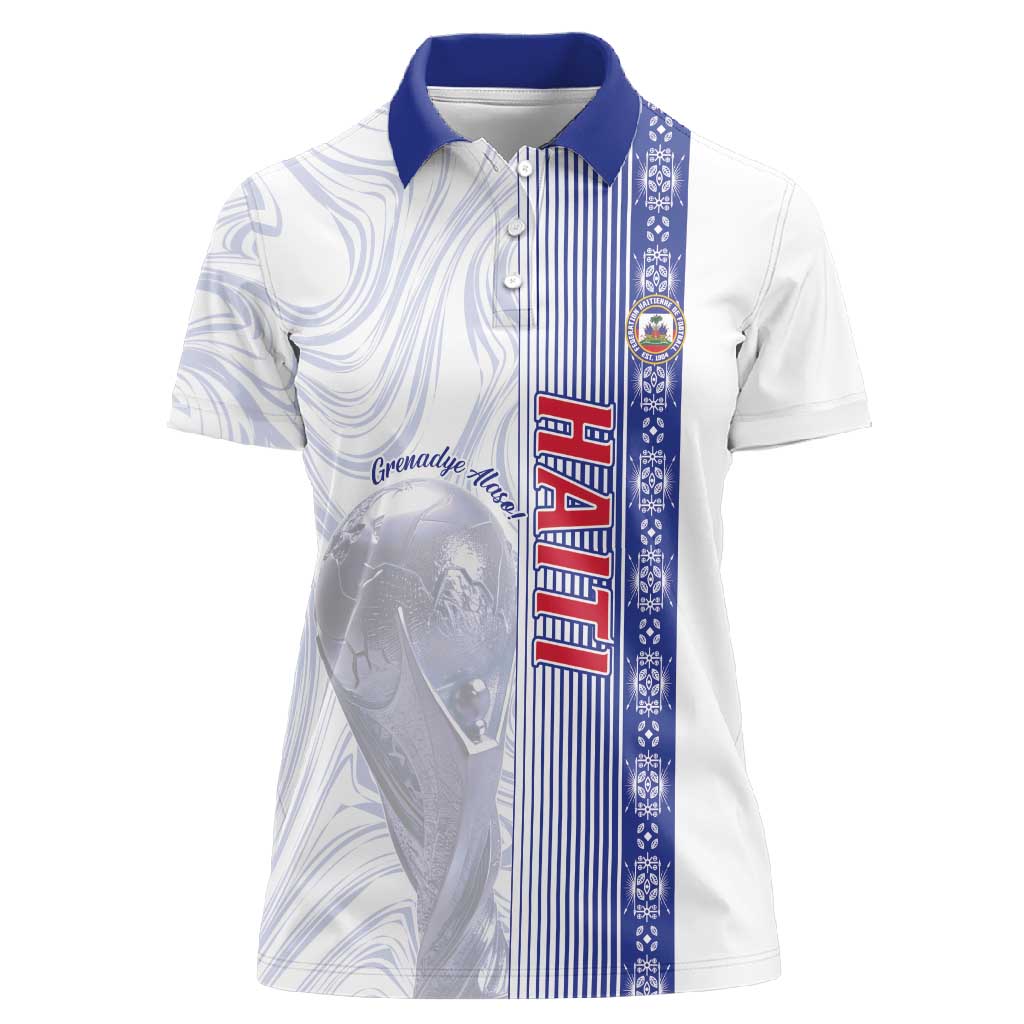 Custom Afro-Haiti Football Women Polo Shirt 2026 Grenadye Alaso White Version - African Pride