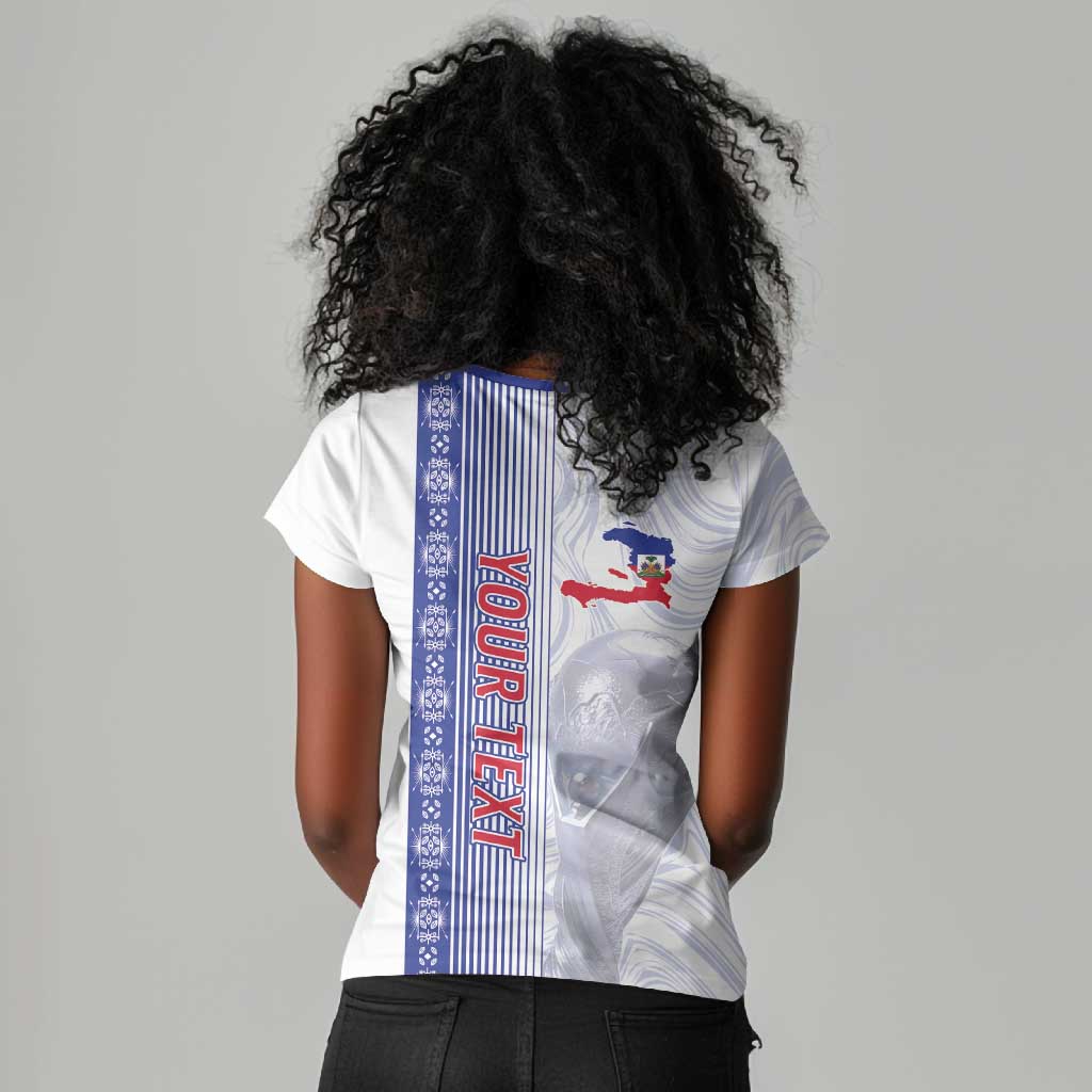Custom Afro-Haiti Football Women V-Neck T-Shirt 2026 Grenadye Alaso White Version LT14