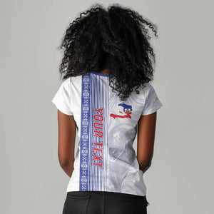Custom Afro-Haiti Football Women V-Neck T-Shirt 2026 Grenadye Alaso White Version LT14