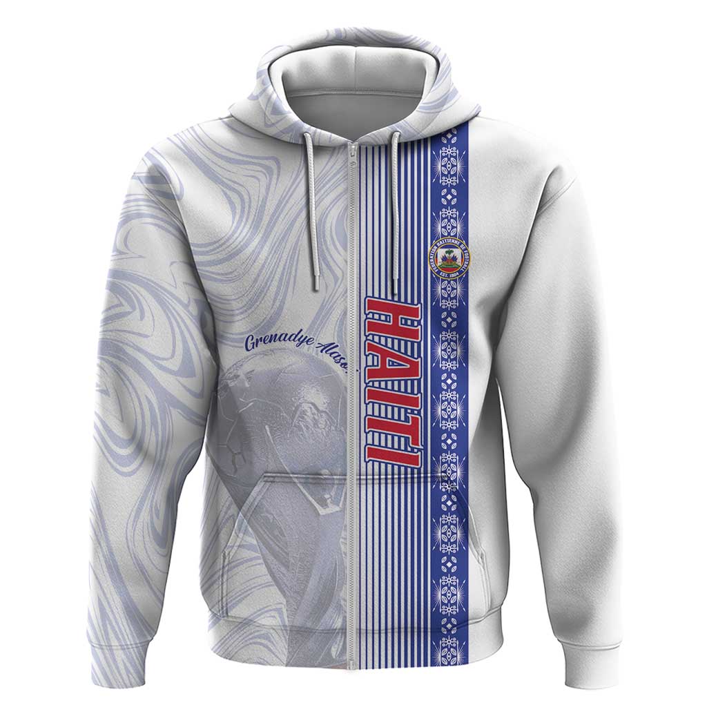 Custom Afro-Haiti Football Zip Hoodie 2026 Grenadye Alaso White Version - African Pride