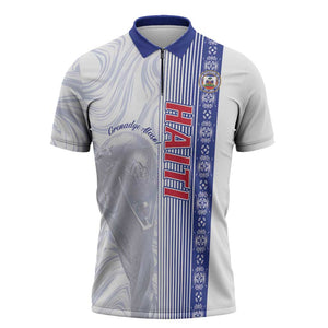 Custom Afro-Haiti Football Zipper Polo Shirt 2026 Grenadye Alaso White Version - African Pride