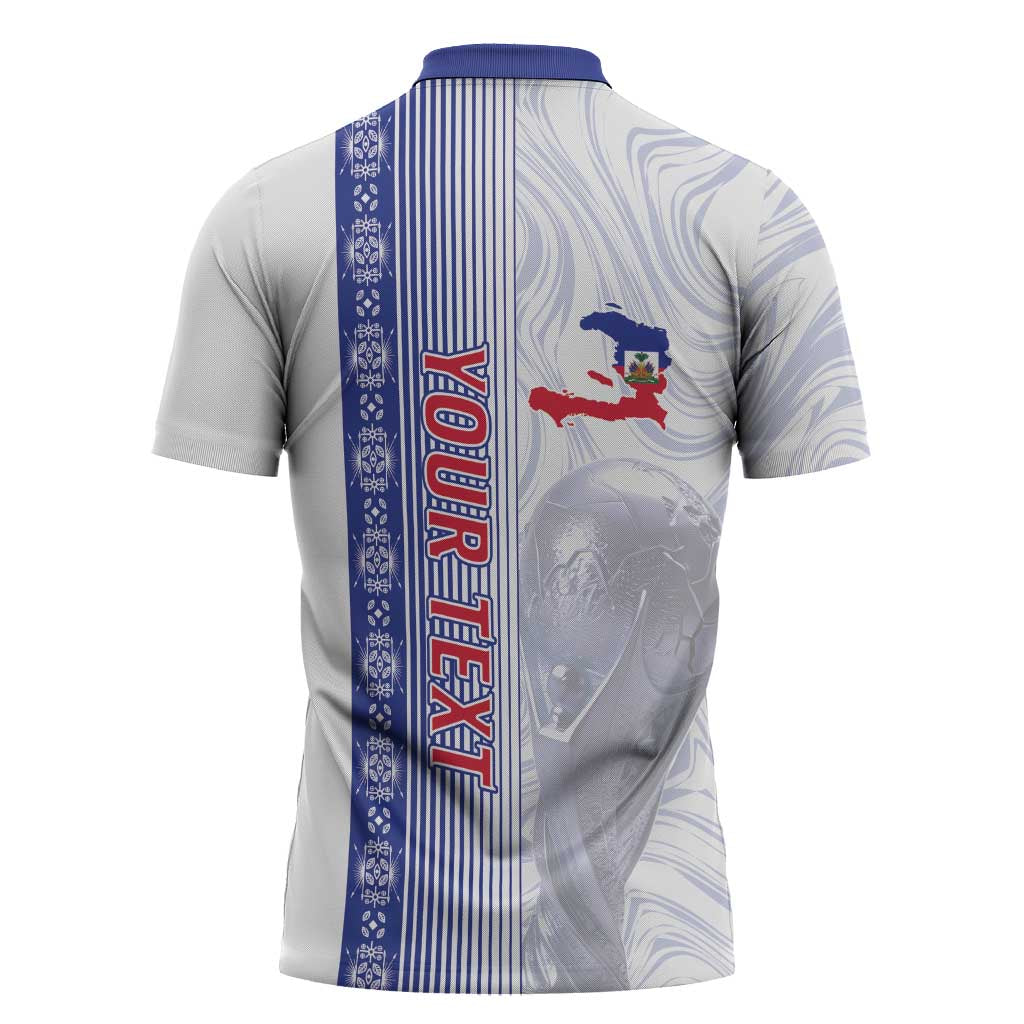 Custom Afro-Haiti Football Zipper Polo Shirt 2026 Grenadye Alaso White Version - African Pride