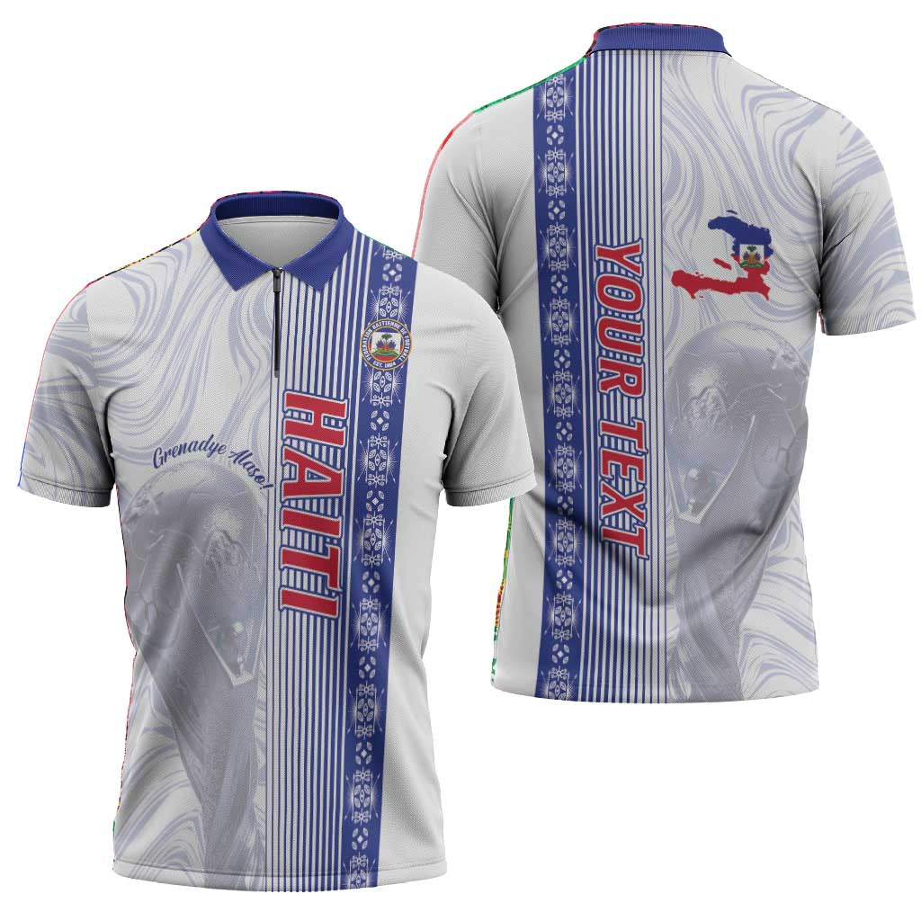 Custom Afro-Haiti Football Zipper Polo Shirt 2026 Grenadye Alaso White Version - African Pride