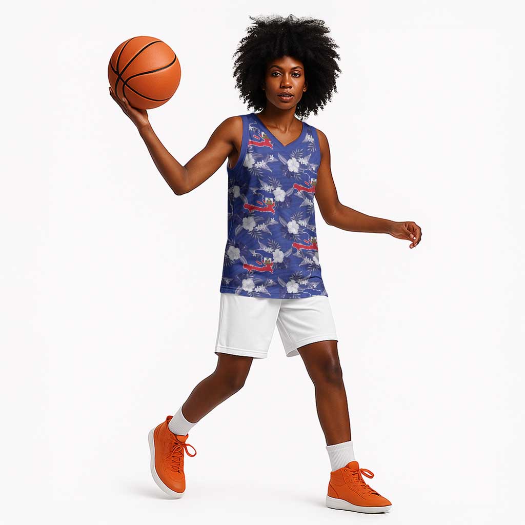Afro-Haitians Basketball Jersey Ayiti Map and Rose Kayenn Tropical Style - African Pride