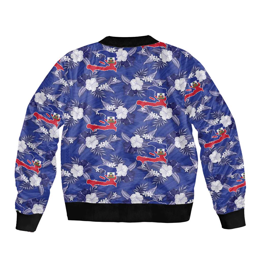 Afro-Haitians Bomber Jacket Ayiti Map and Rose Kayenn Tropical Style - African Pride