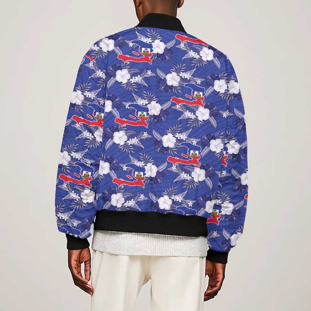 Afro-Haitians Bomber Jacket Ayiti Map and Rose Kayenn Tropical Style - African Pride