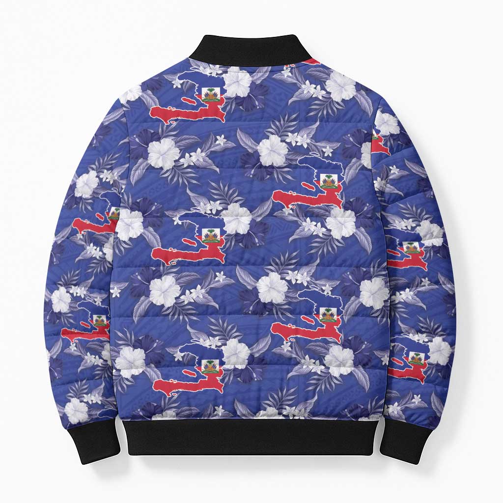 Afro-Haitians Bomber Puffer Jacket Ayiti Map and Rose Kayenn Tropical Style - African Pride