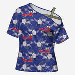 Afro-Haitians Cross Shoulder Shirt Ayiti Map and Rose Kayenn Tropical Style - African Pride