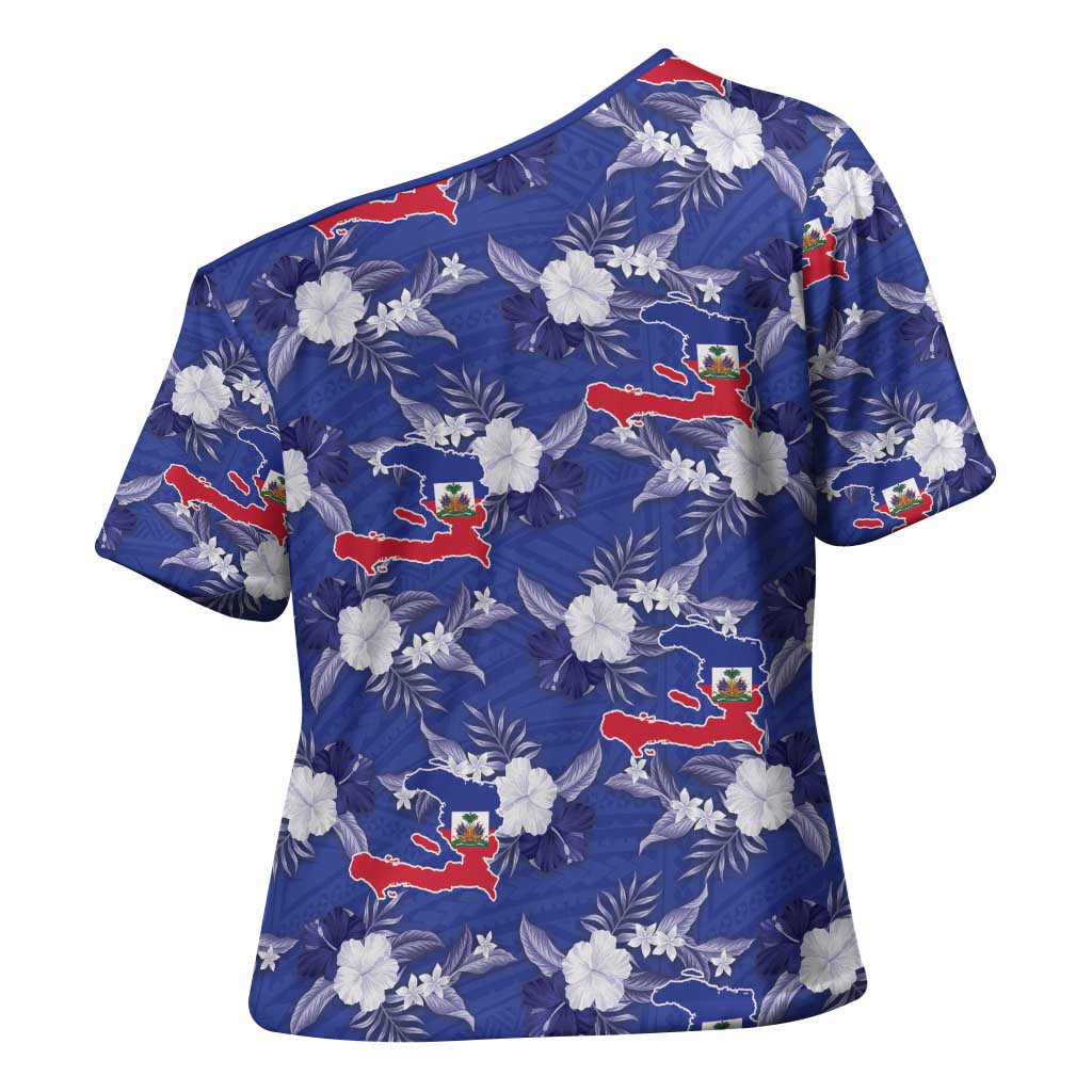 Afro-Haitians Cross Shoulder Shirt Ayiti Map and Rose Kayenn Tropical Style - African Pride