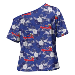 Afro-Haitians Cross Shoulder Shirt Ayiti Map and Rose Kayenn Tropical Style - African Pride