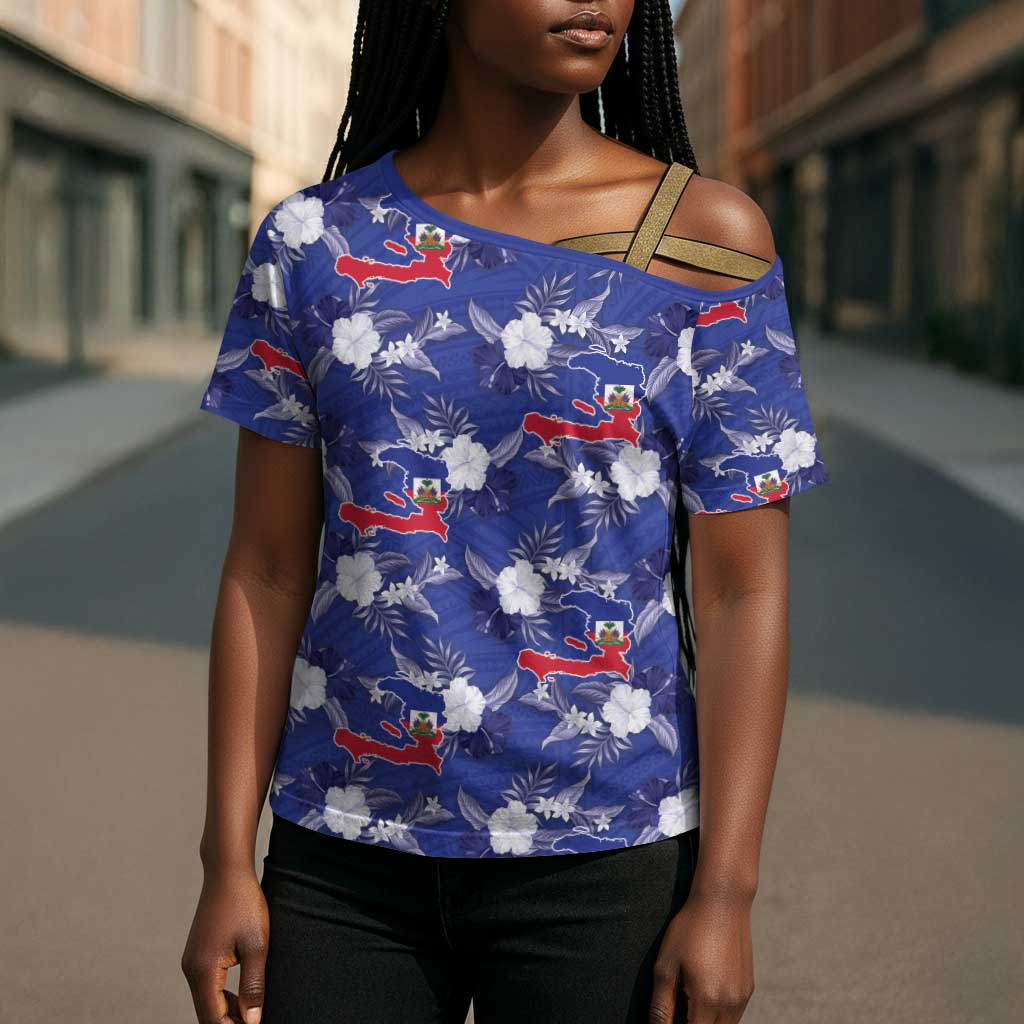 Afro-Haitians Cross Shoulder Shirt Ayiti Map and Rose Kayenn Tropical Style - African Pride