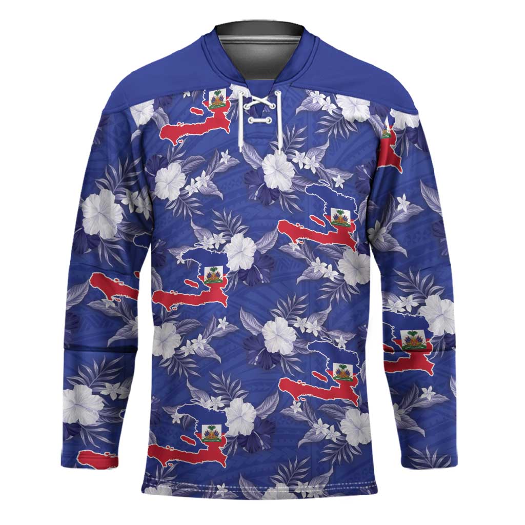 Afro-Haitians Hockey Jersey Ayiti Map and Rose Kayenn Tropical Style - African Pride