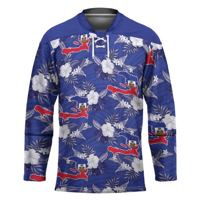 Afro-Haitians Hockey Jersey Ayiti Map and Rose Kayenn Tropical Style - African Pride
