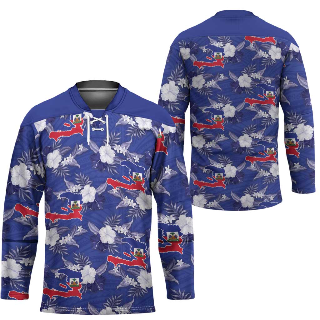 Afro-Haitians Hockey Jersey Ayiti Map and Rose Kayenn Tropical Style - African Pride