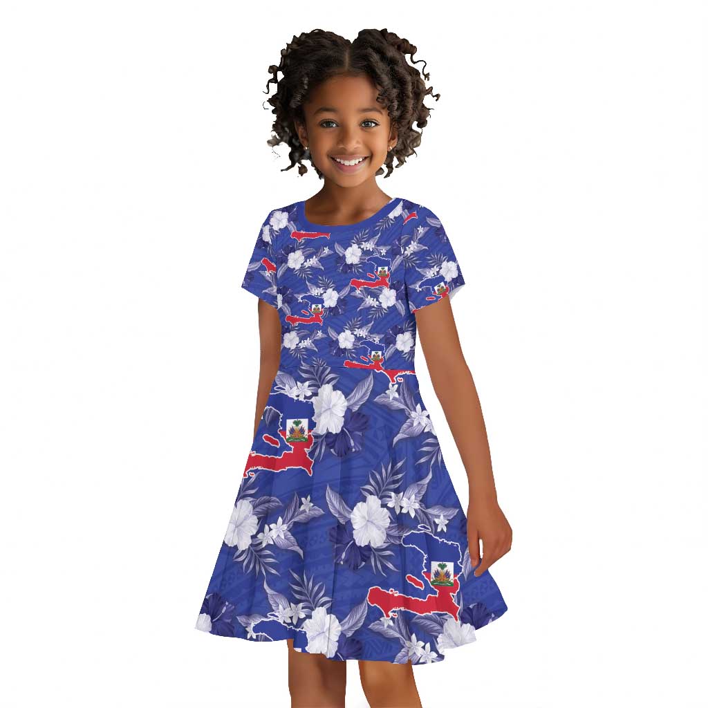 Afro-Haitians Kid Short Sleeve Dress Ayiti Map and Rose Kayenn Tropical Style LT14