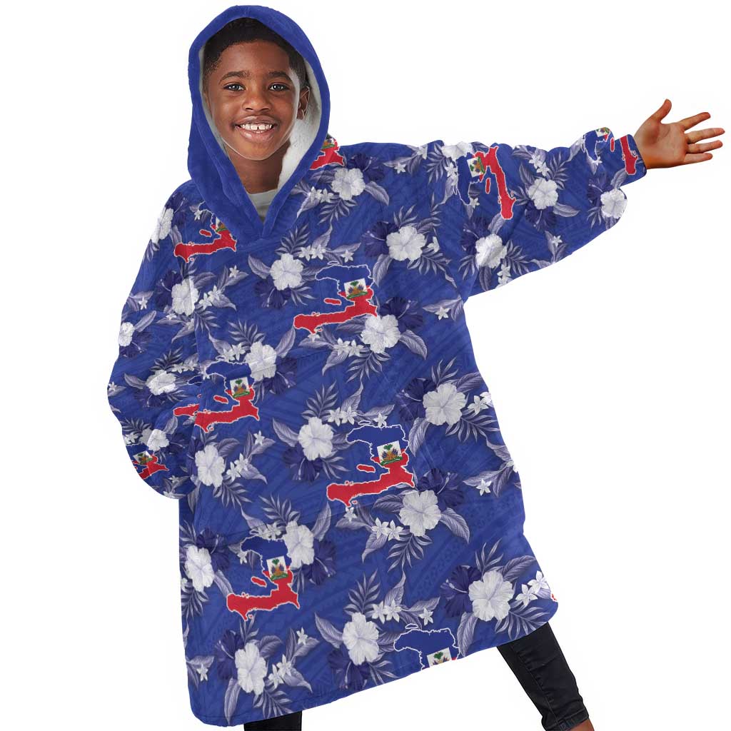 Afro-Haitians Kid Wearable Blanket Hoodie Ayiti Map and Rose Kayenn Tropical Style - African Pride