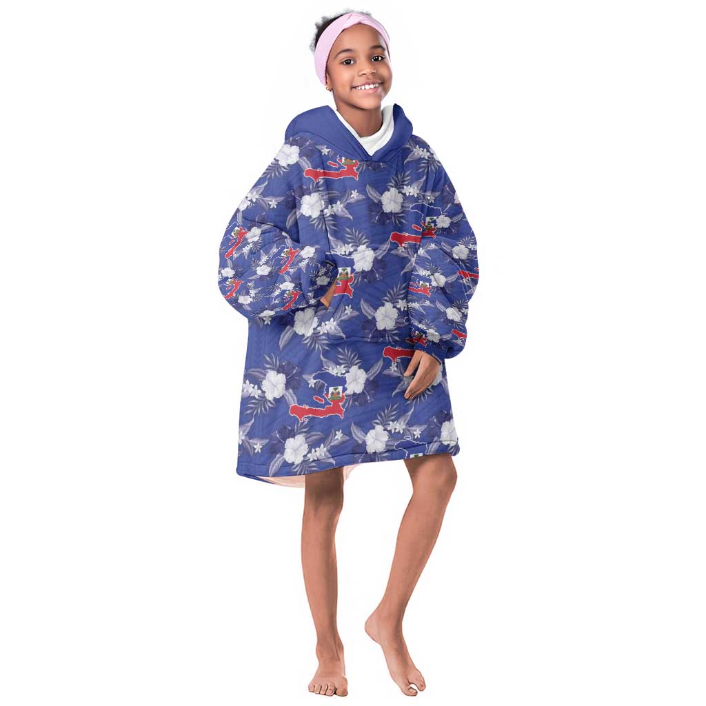 Afro-Haitians Kid Wearable Blanket Hoodie Ayiti Map and Rose Kayenn Tropical Style - African Pride