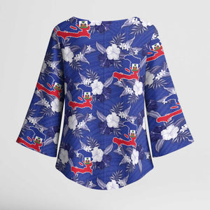Afro-Haitians Kimono Sleeve Blouse Ayiti Map and Rose Kayenn Tropical Style - African Pride