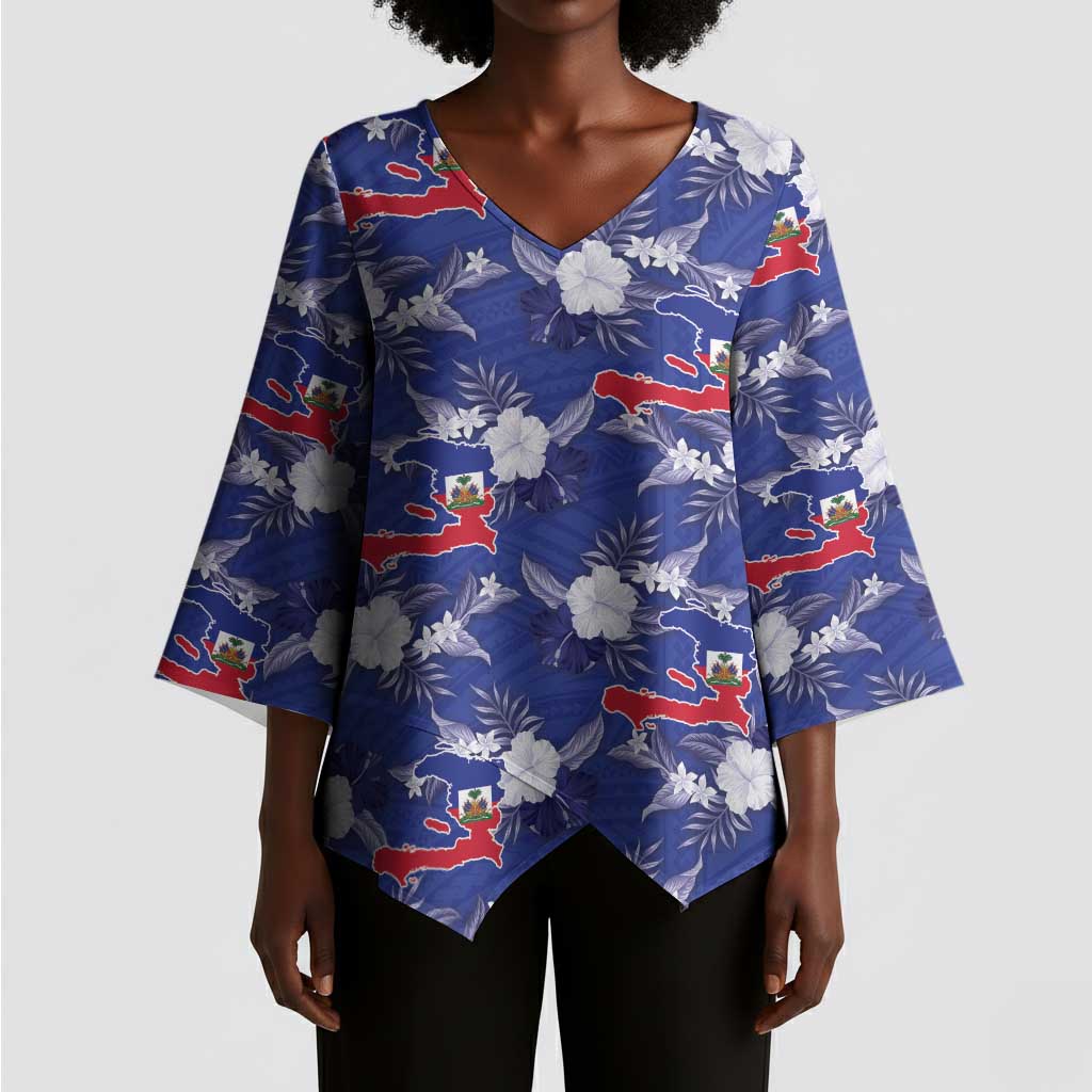 Afro-Haitians Kimono Sleeve Blouse Ayiti Map and Rose Kayenn Tropical Style - African Pride