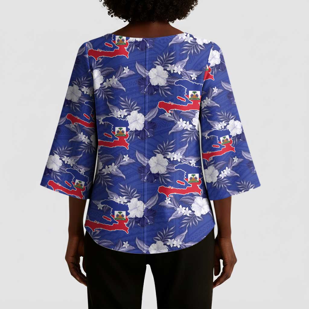Afro-Haitians Kimono Sleeve Blouse Ayiti Map and Rose Kayenn Tropical Style - African Pride