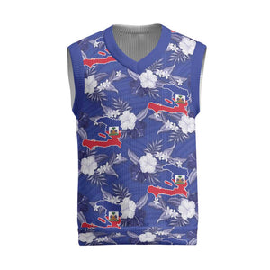 Afro-Haitians Christmas Knitted V-Neck Vest Ayiti Map and Rose Kayenn Tropical Style - African Pride