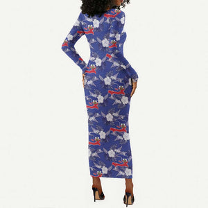 Afro-Haitians Long Sleeve Bodycon Dress Ayiti Map and Rose Kayenn Tropical Style - African Pride