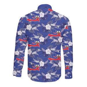 Afro-Haitians Long Sleeve Button Shirt Ayiti Map and Rose Kayenn Tropical Style - African Pride