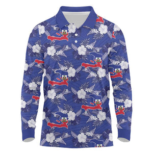 Afro-Haitians Long Sleeve Polo Shirt Ayiti Map and Rose Kayenn Tropical Style - African Pride