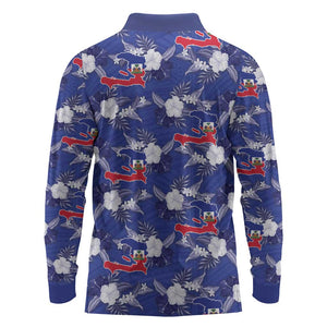 Afro-Haitians Long Sleeve Polo Shirt Ayiti Map and Rose Kayenn Tropical Style - African Pride