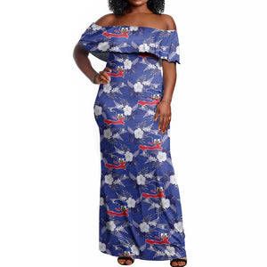 Afro-Haitians Off Shoulder Maxi Dress Ayiti Map and Rose Kayenn Tropical Style - African Pride