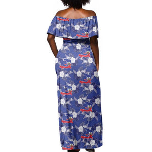 Afro-Haitians Off Shoulder Maxi Dress Ayiti Map and Rose Kayenn Tropical Style - African Pride