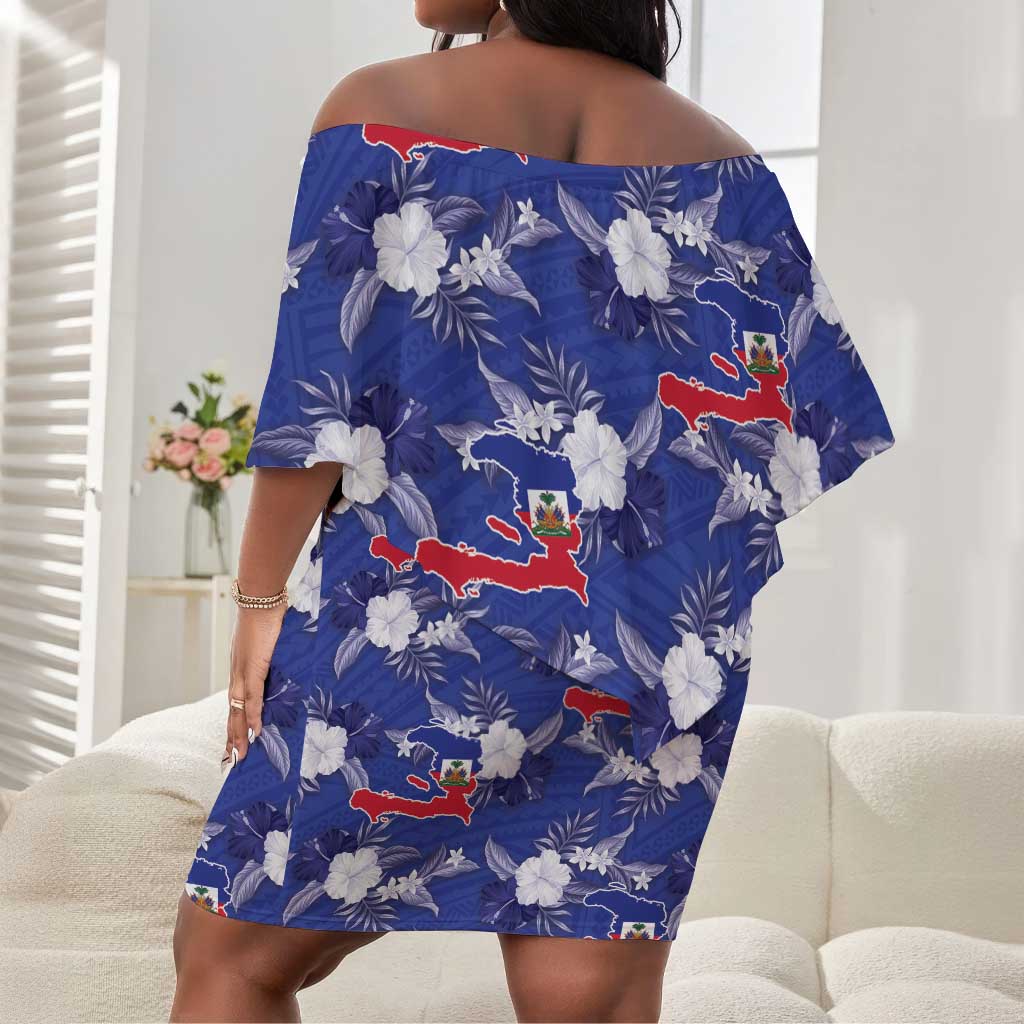 Afro-Haitians Off Shoulder Short Dress Ayiti Map and Rose Kayenn Tropical Style - African Pride