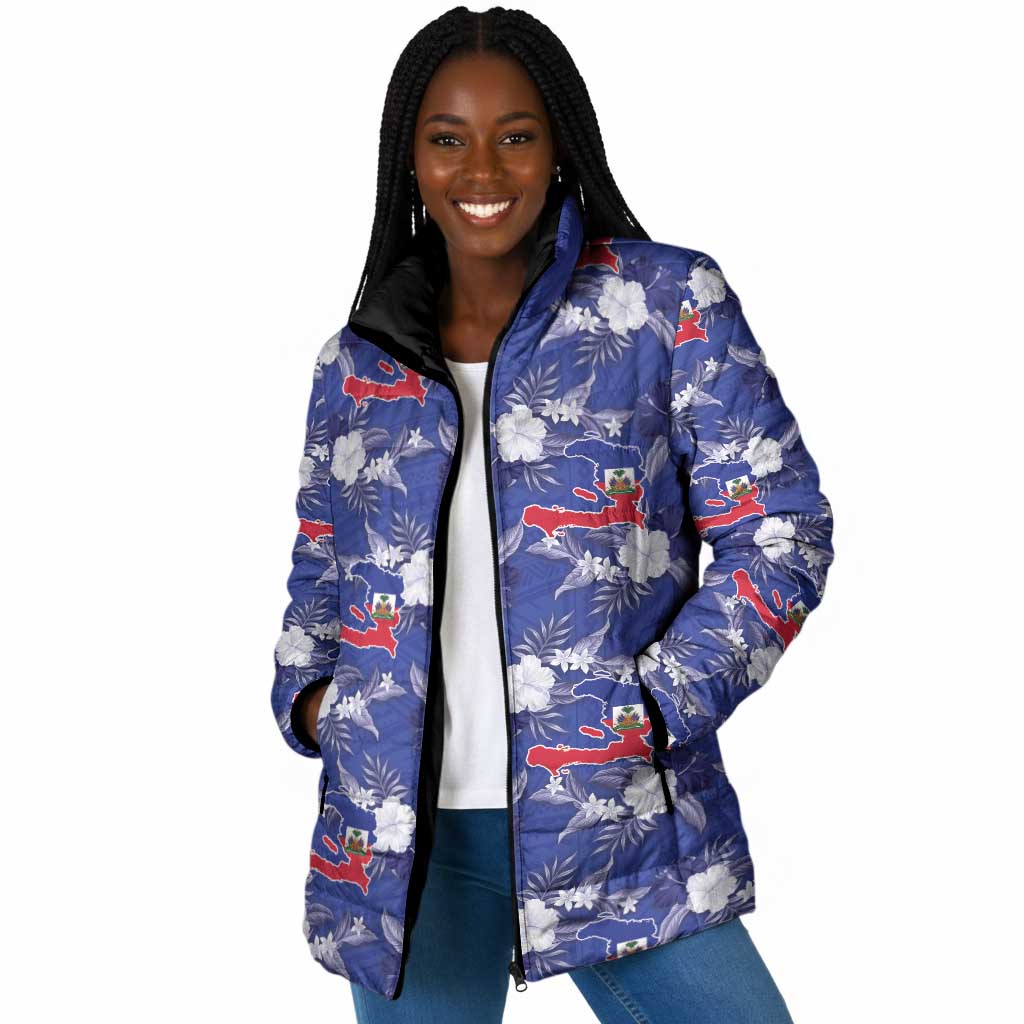 Afro-Haitians Padded Jacket Ayiti Map and Rose Kayenn Tropical Style - African Pride