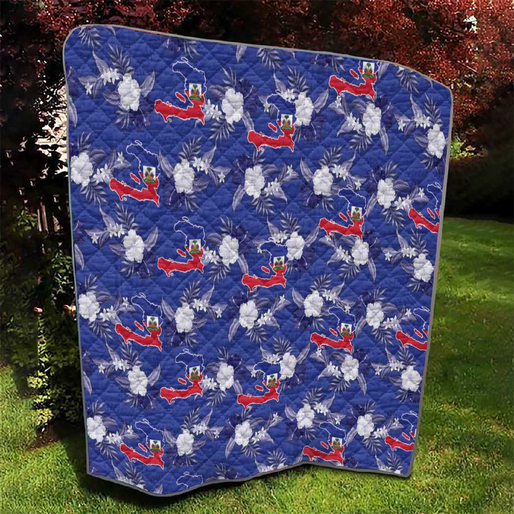 Afro-Haitians Quilt Ayiti Map and Rose Kayenn Tropical Style - African Pride