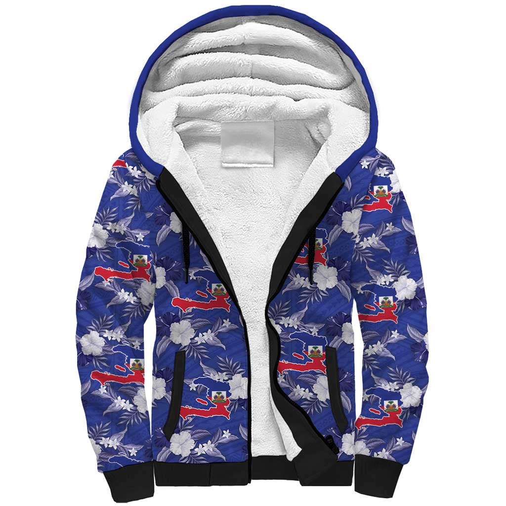 Afro-Haitians Sherpa Hoodie Ayiti Map and Rose Kayenn Tropical Style - African Pride