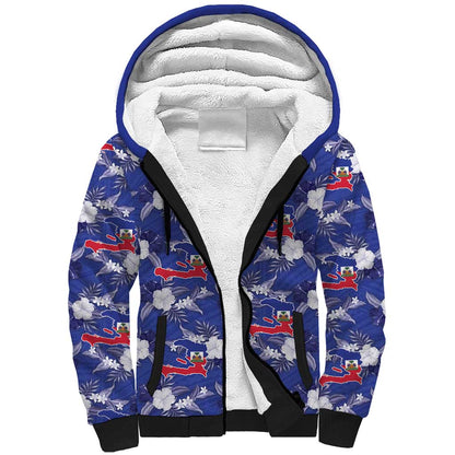 Afro-Haitians Sherpa Hoodie Ayiti Map and Rose Kayenn Tropical Style - African Pride