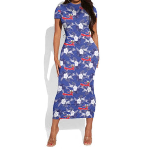 Afro-Haitians Short Sleeve Bodycon Dress Ayiti Map and Rose Kayenn Tropical Style LT14