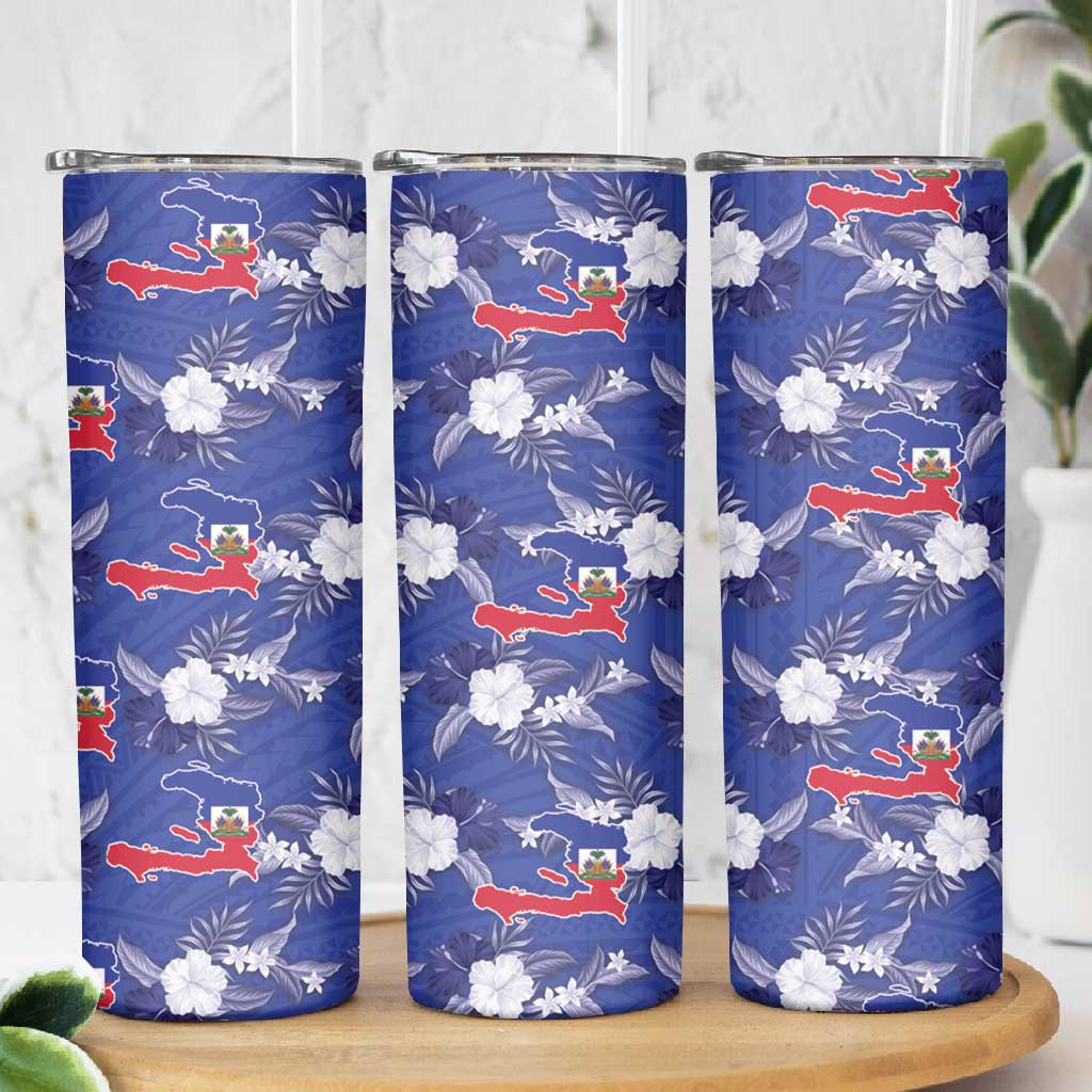 Afro-Haitians Skinny Tumbler Ayiti Map and Rose Kayenn Tropical Style - African Pride