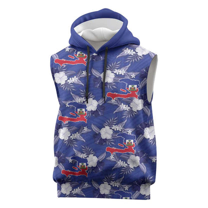 Afro-Haitians Sleeveless Hoodie Ayiti Map and Rose Kayenn Tropical Style - African Pride