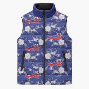 Afro-Haitians Sleeveless Puffer Jacket Ayiti Map and Rose Kayenn Tropical Style - African Pride
