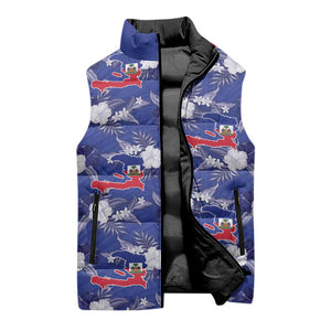 Afro-Haitians Sleeveless Puffer Jacket Ayiti Map and Rose Kayenn Tropical Style - African Pride