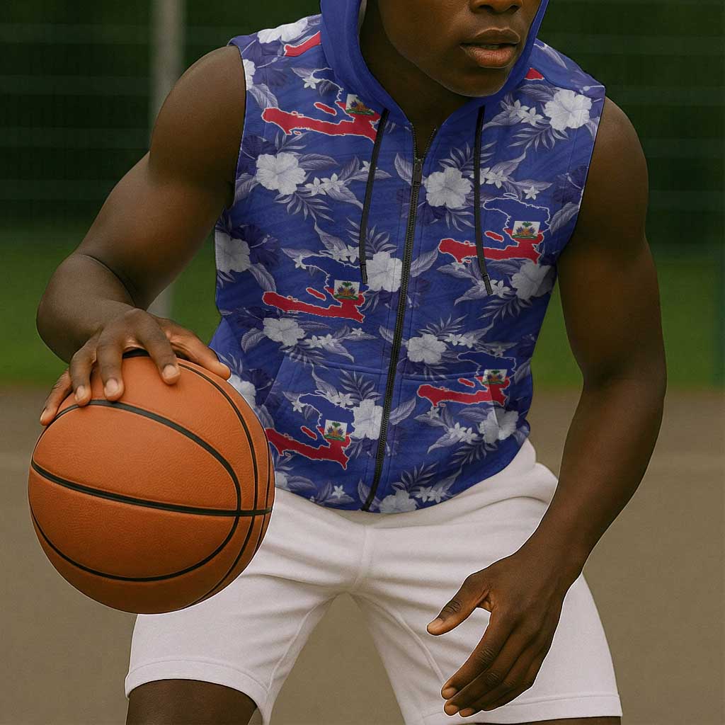 Afro-Haitians Sleeveless Zip Hoodie Ayiti Map and Rose Kayenn Tropical Style - African Pride