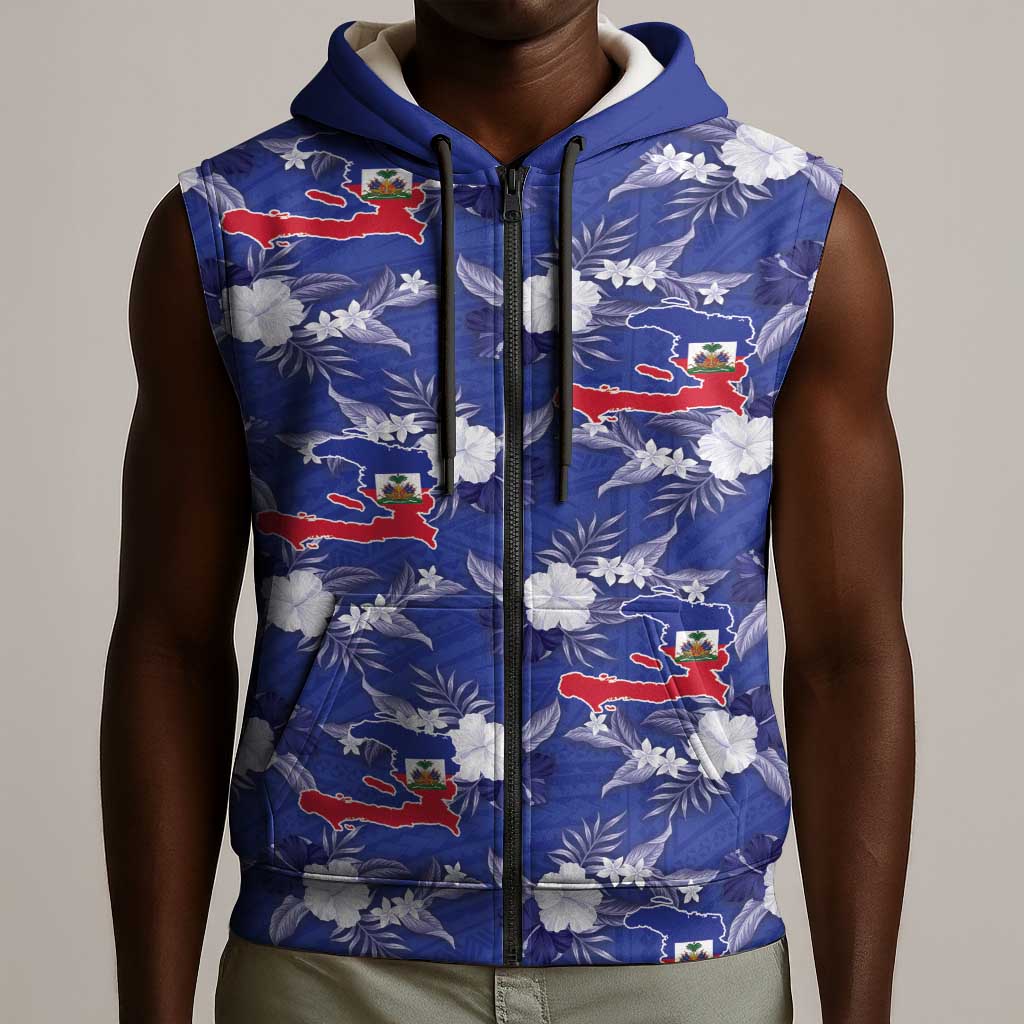 Afro-Haitians Sleeveless Zip Hoodie Ayiti Map and Rose Kayenn Tropical Style - African Pride