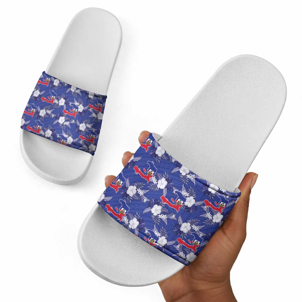 Afro-Haitians Slide Sandals Ayiti Map and Rose Kayenn Tropical Style - African Pride