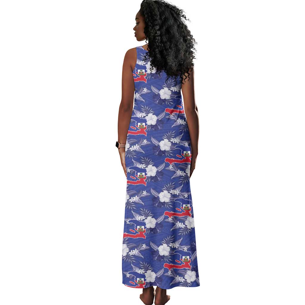 Afro-Haitians Tank Maxi Dress Ayiti Map and Rose Kayenn Tropical Style - African Pride