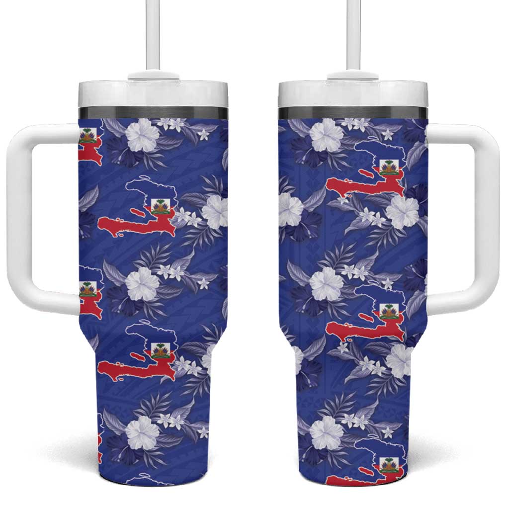 Afro-Haitians Tumbler With Handle Ayiti Map and Rose Kayenn Tropical Style - African Pride