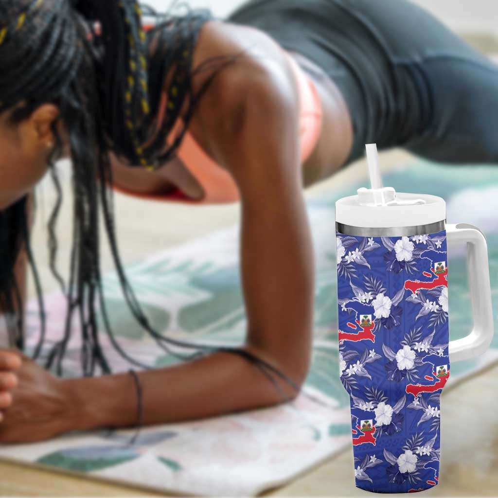 Afro-Haitians Tumbler With Handle Ayiti Map and Rose Kayenn Tropical Style - African Pride